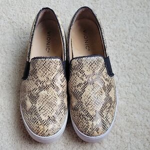 Vionic Kids Snake Print Slip-On Sneakers - Tan and Black